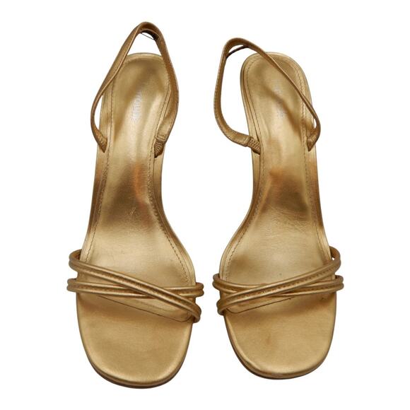 Larroude Anne Slingback Heels Sandals Gold Metallic Leather Size 10 - Picture 2 of 7